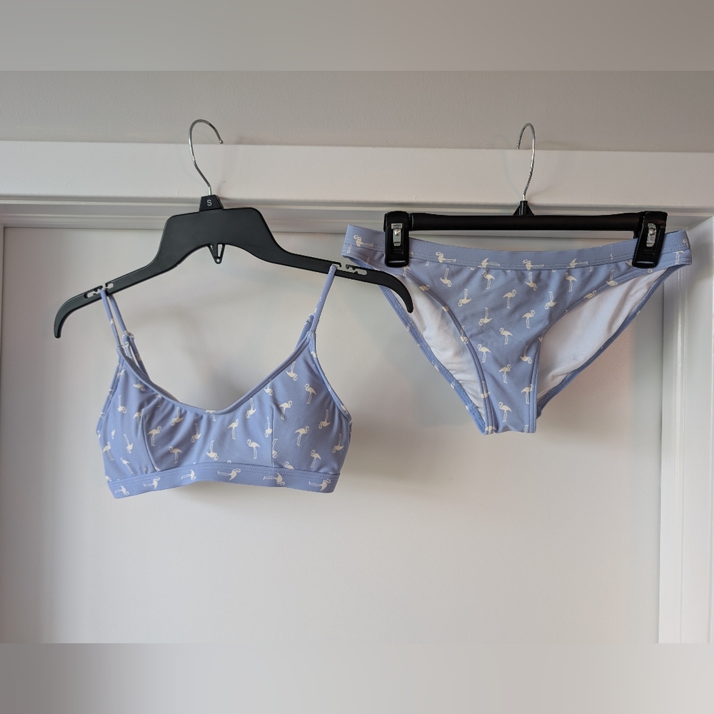 Blue Scoopneck Bikini Flamingo Print 2 pcs Periwinkle